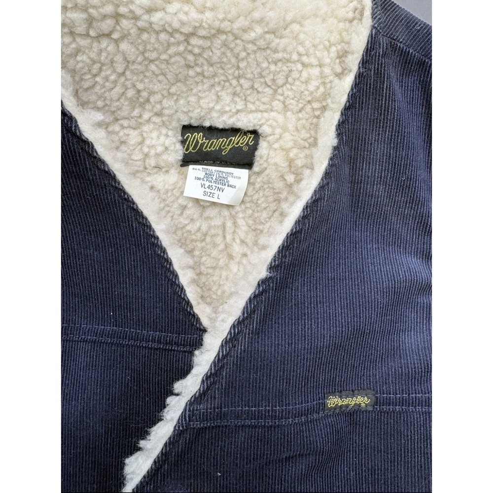 Vintage 80's Wrangler Sherpa Lined Blue Corduroy Vest Men's Large USA Made